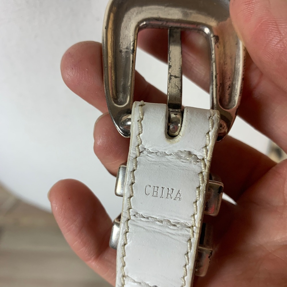 Fossil Belt Women Medium White Vintage Western Cross Concho Leather Cowgirl - Picture 7 of 12